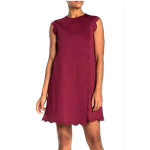 Ted Baker London Women Burgundy Scallop Hem Sleeveless Shift Dress Size 1(Small)